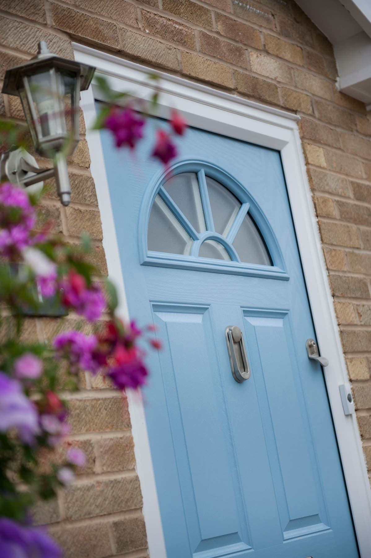Portavelle Sunbury composite front door in Duck Egg Blue close detail